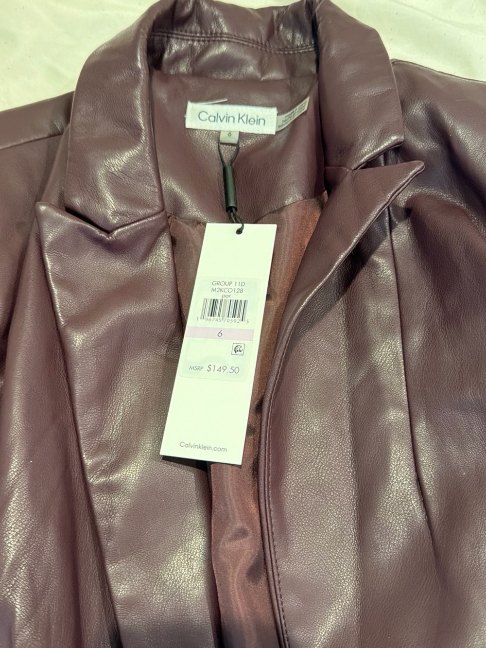 Calvin Klein Women's Burgundy Faux Leather Blazer - Picture 2 of 3